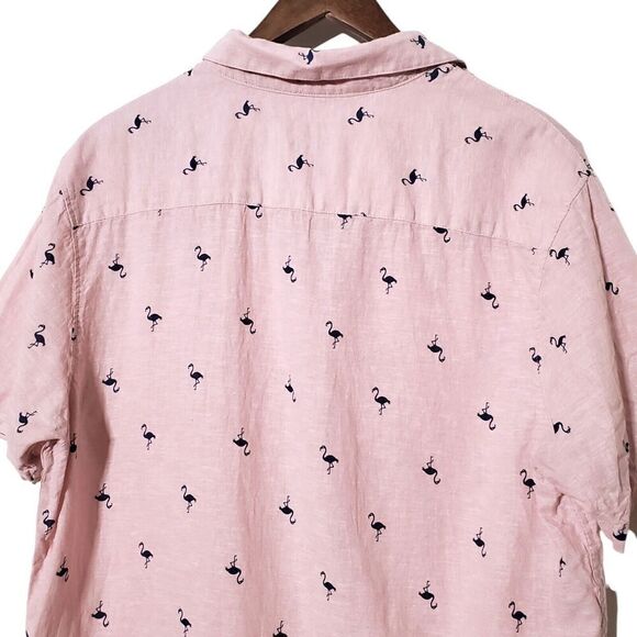 Tenth + Ocean Linen Pink Flamingo Beach Shirt Size L Casual Button Up Mens - Picture 5 of 8